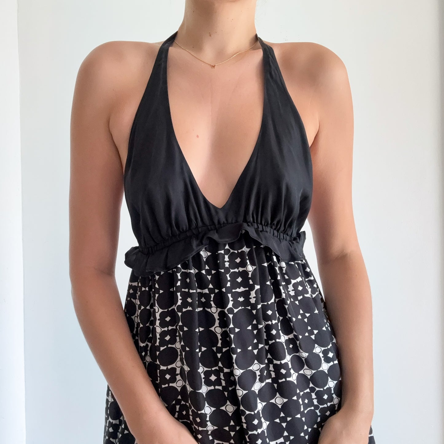 2010's B&W Printed Silk Halter Dress / SZ M