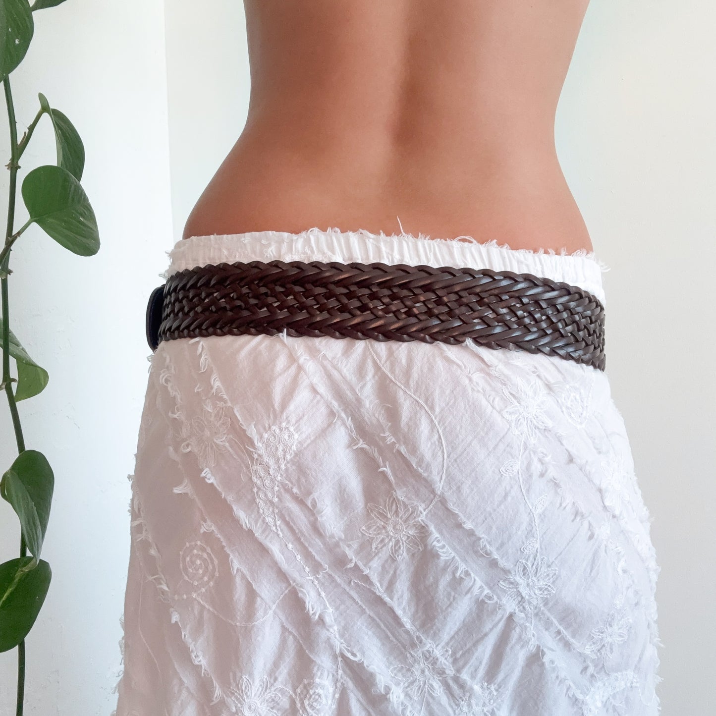 Y2K Brown Leather Braided Chunky Belt / SZ M-L