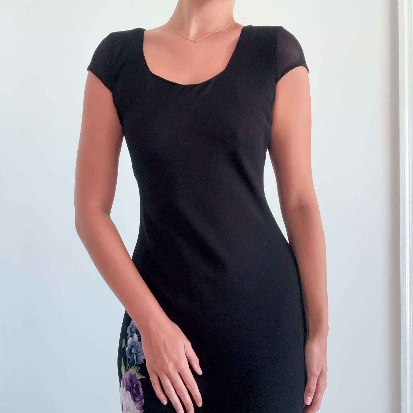 90's Black & Purple Floral Rayon Maxi Dress / SZ M