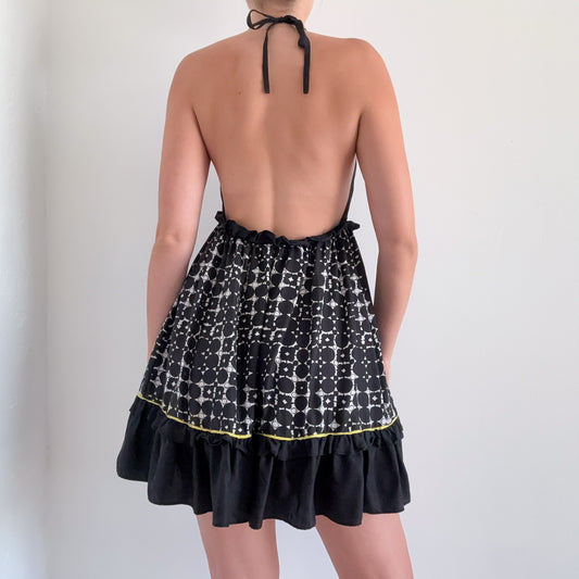 2010's B&W Printed Silk Halter Dress / SZ M