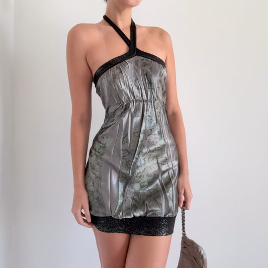 Y2K Grey & Green Sparkle Bubble Dress / SZ S