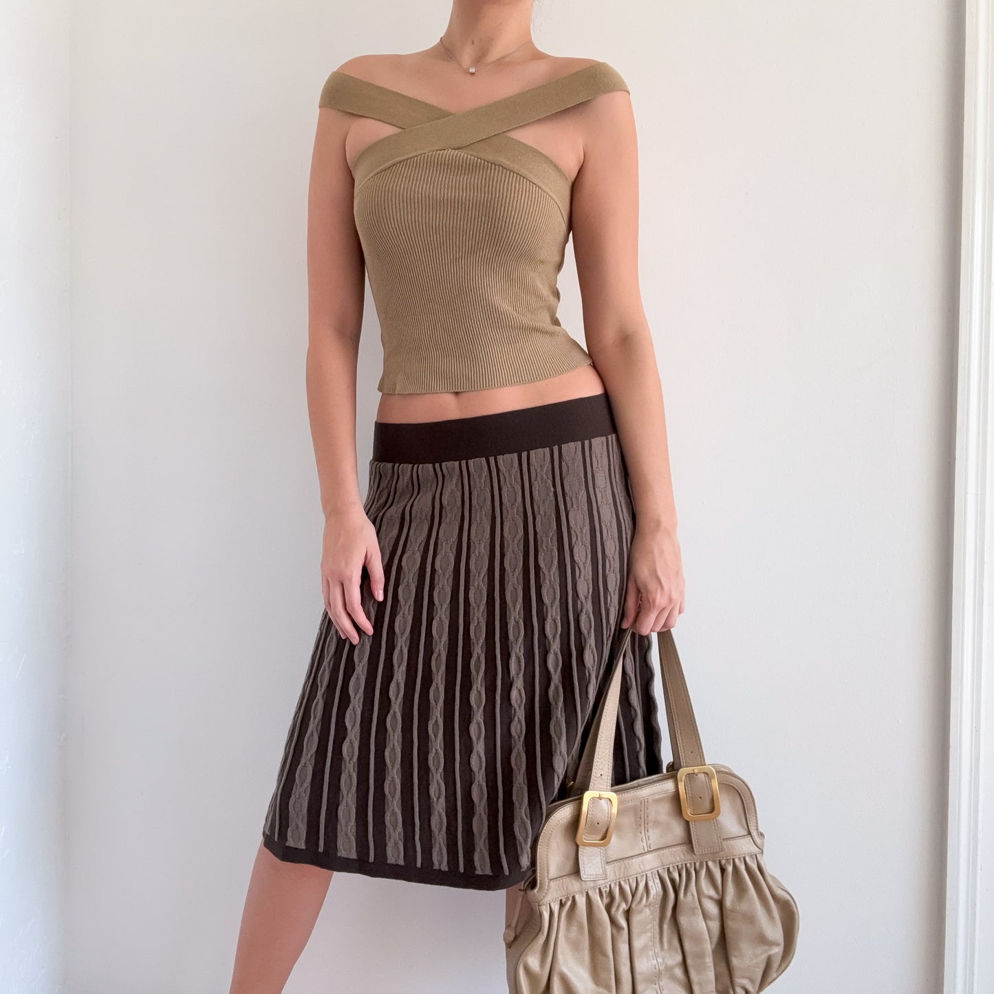 Y2K Brown Cable Knit Midi Skirt / SZ S-M