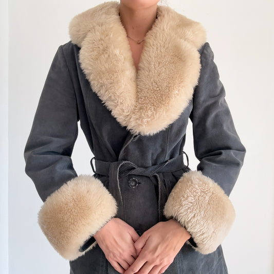 70's Stone Blue Suede Fur Coat / SZ M