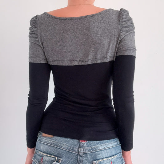 Y2K Black & Grey Puff Sleeve Layered Top / SZ S