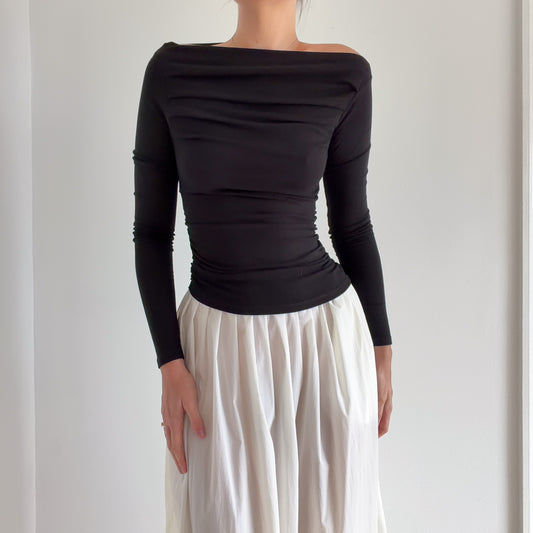 Black Ruched High Neck Long Sleeve / SZ S/M