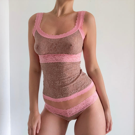 Y2K Brown & Pink Cami Panty Set / SZ S