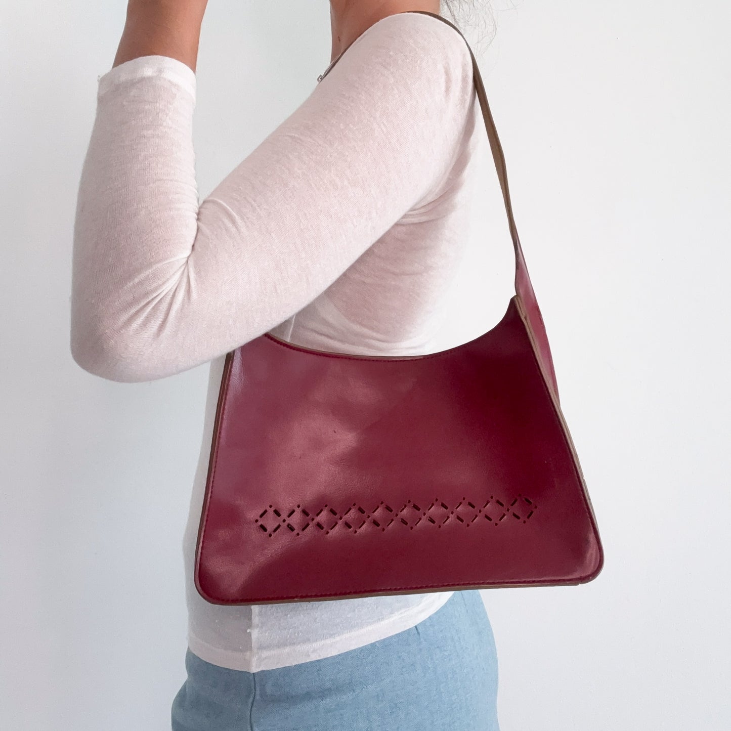 90's Maroon Faux Leather Handbag