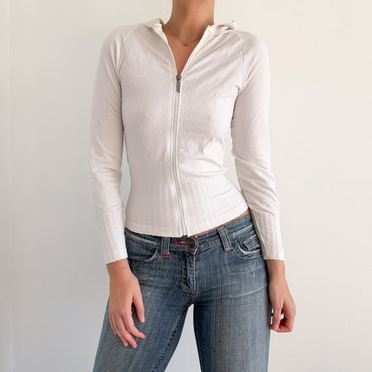 Y2K White Stretch Zip Jacket / SZ XS-M