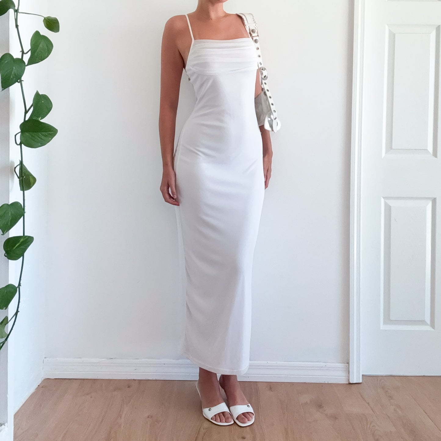 Y2K White Sparkle Maxi Gown / SZ M