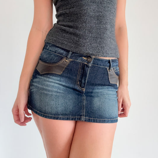 Y2K Dark Denim Leather Mini Skirt / SZ 4/6