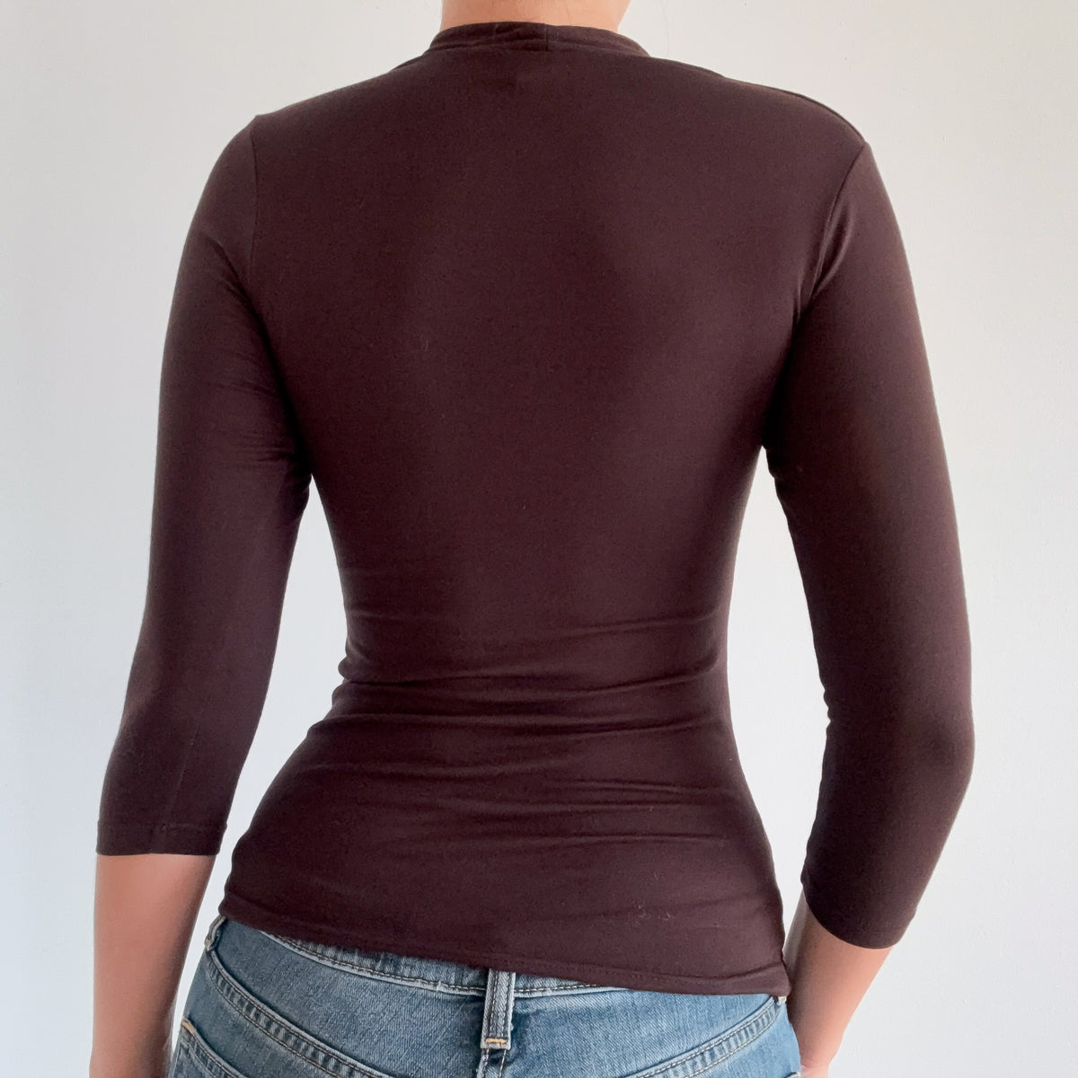 Y2K Brown V-Neck 3/4 Sleeve Top / SZ S