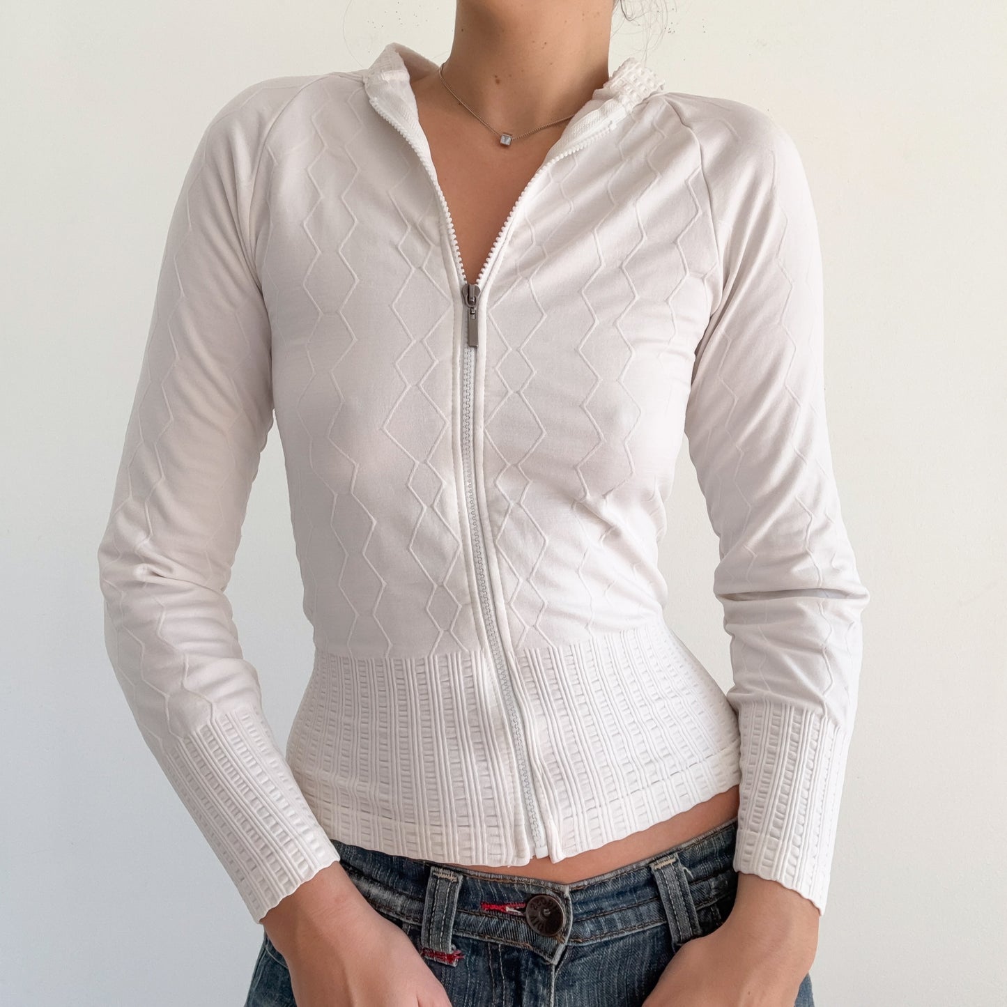 Y2K White Stretch Zip Jacket / SZ XS-M