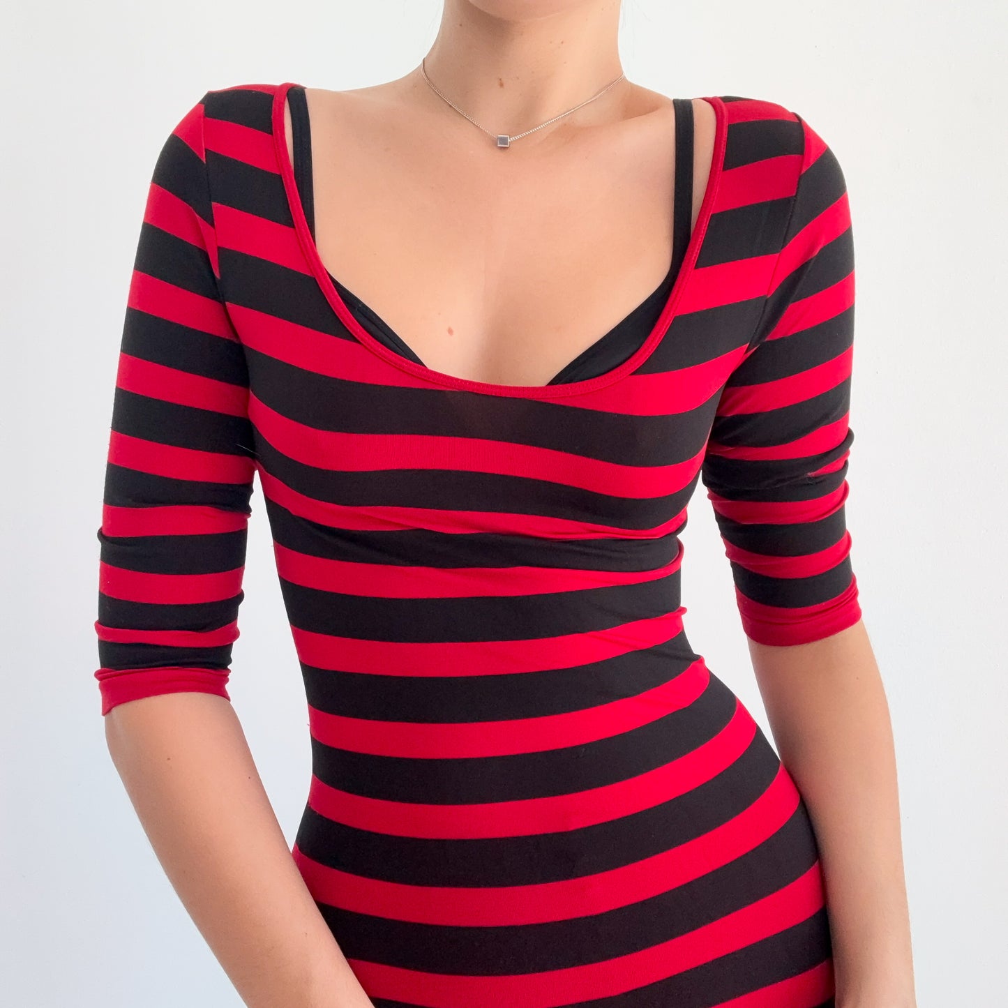 Y2K Red & Black Striped Stretch Mini Dress / SZ XS-M