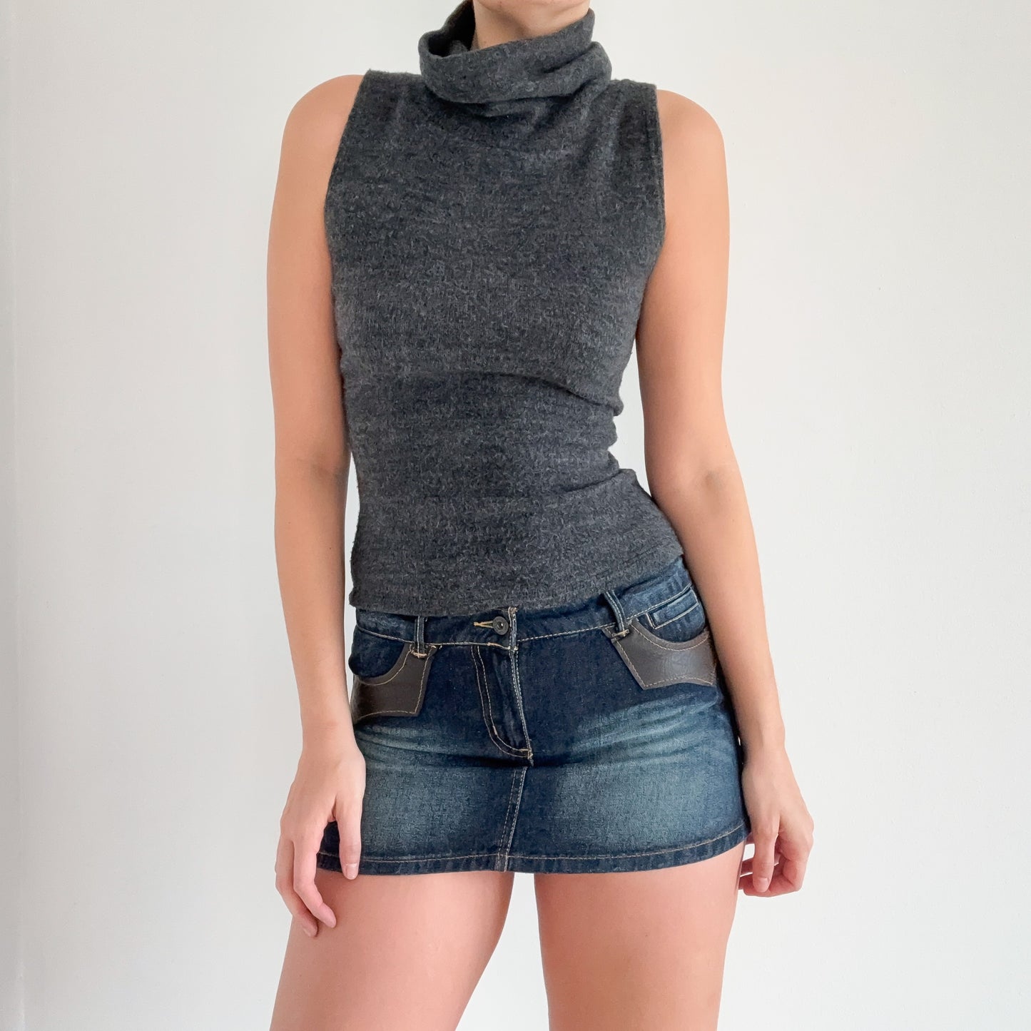 Y2K Dark Denim Leather Mini Skirt / SZ 4/6