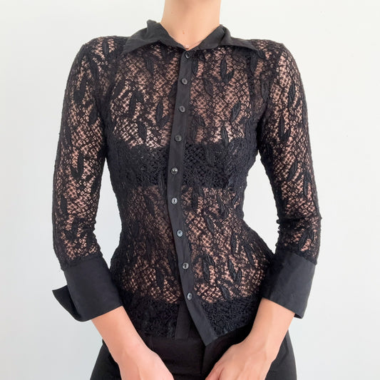 Anne Fontaine Black Lace Button Blouse / SZ S