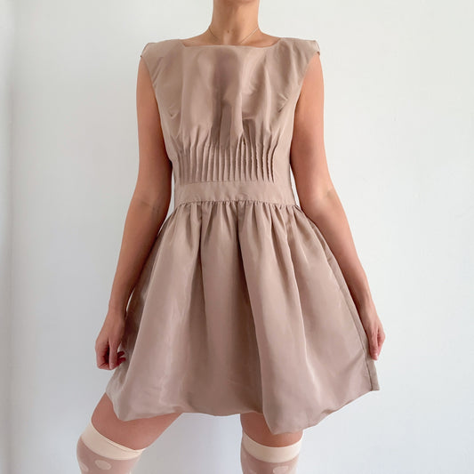2010's Taupe Pleated Babydoll Dress / SZ M