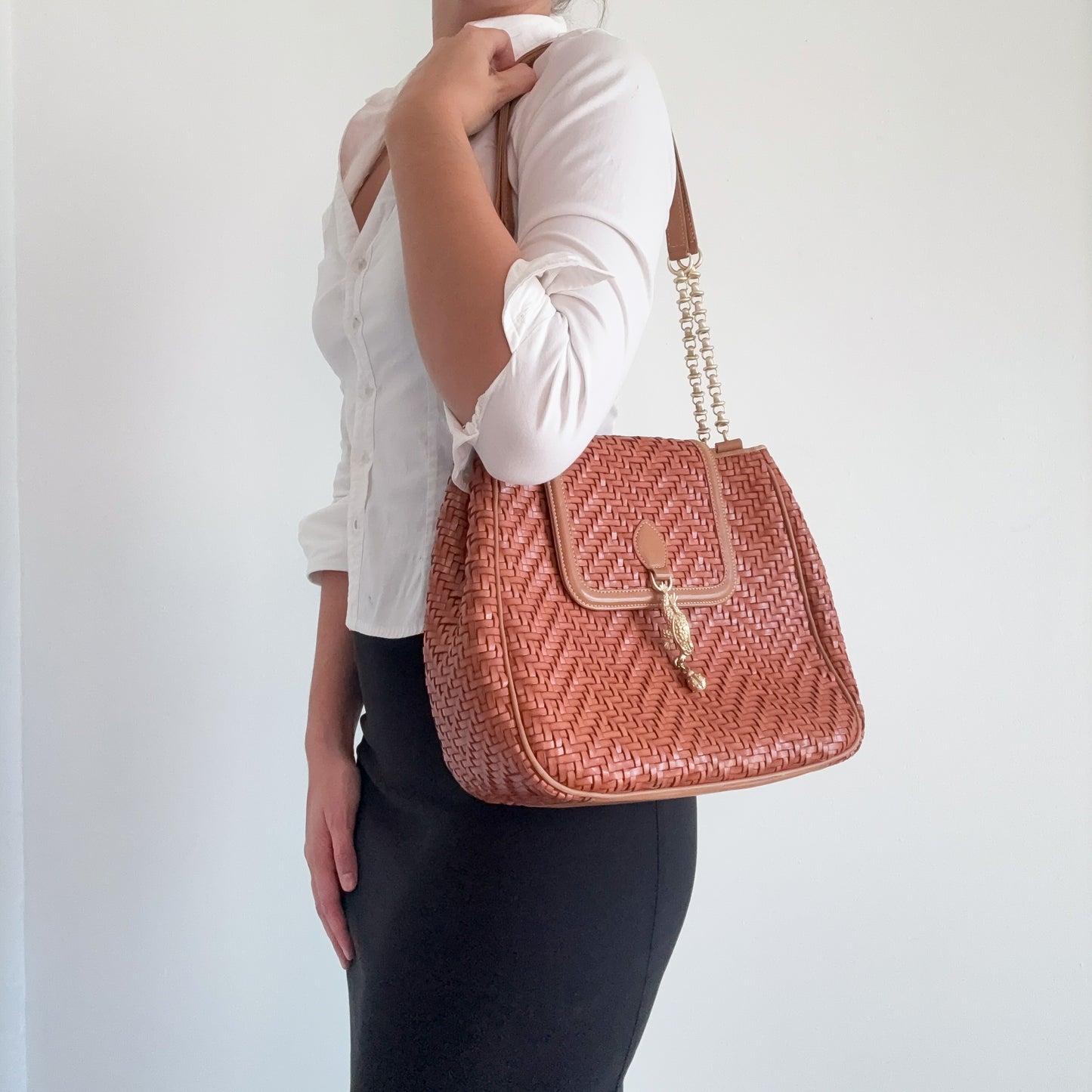 90's Barry Kieselstein-Cord Woven Leather Handbag