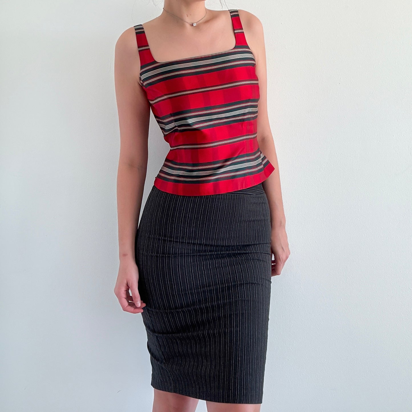 90's Ann Taylor Red Striped Silk Top / SZ 8