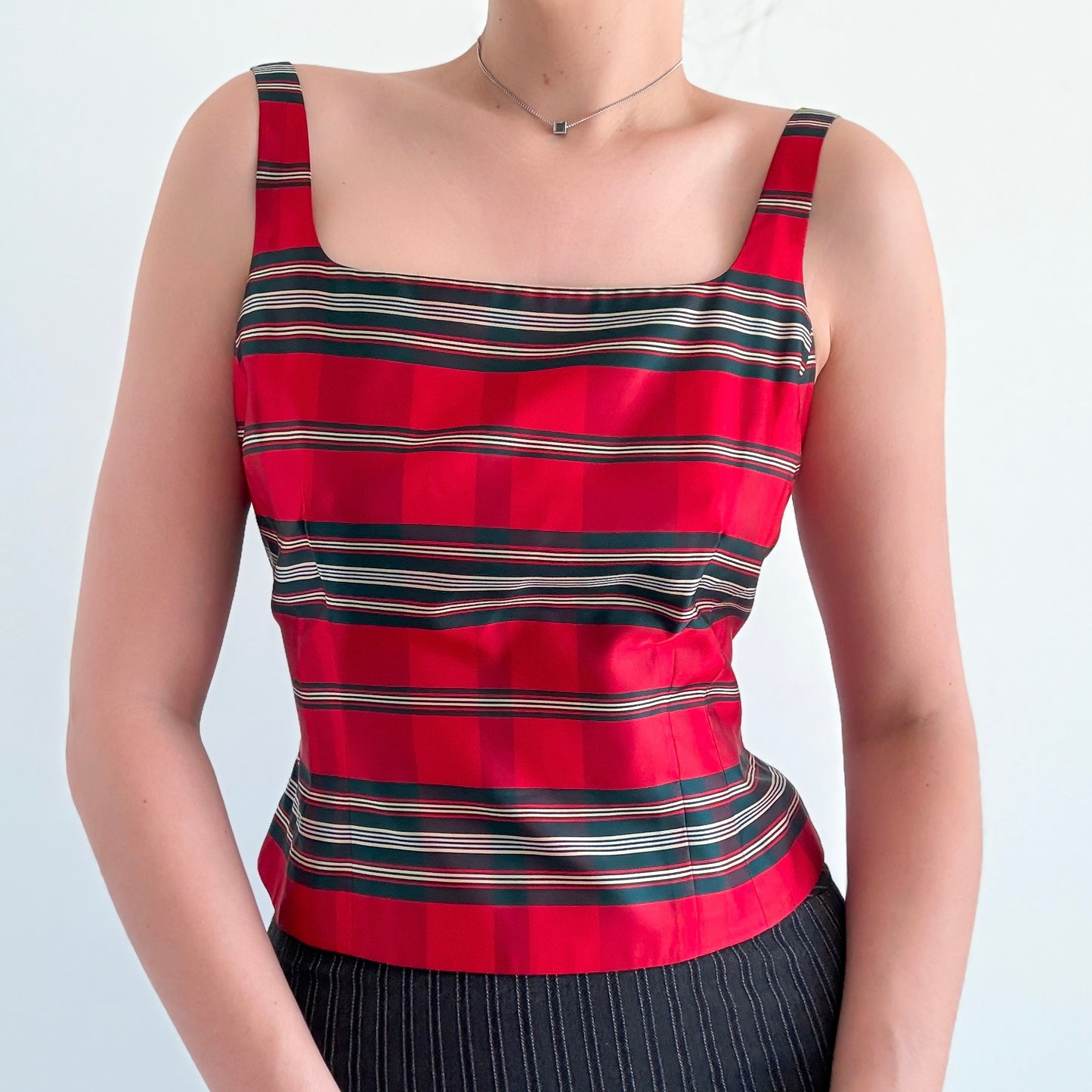 90's Ann Taylor Red Striped Silk Top / SZ 8