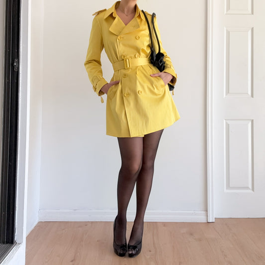 Y2K Yellow Satin Trench Coat / SZ M