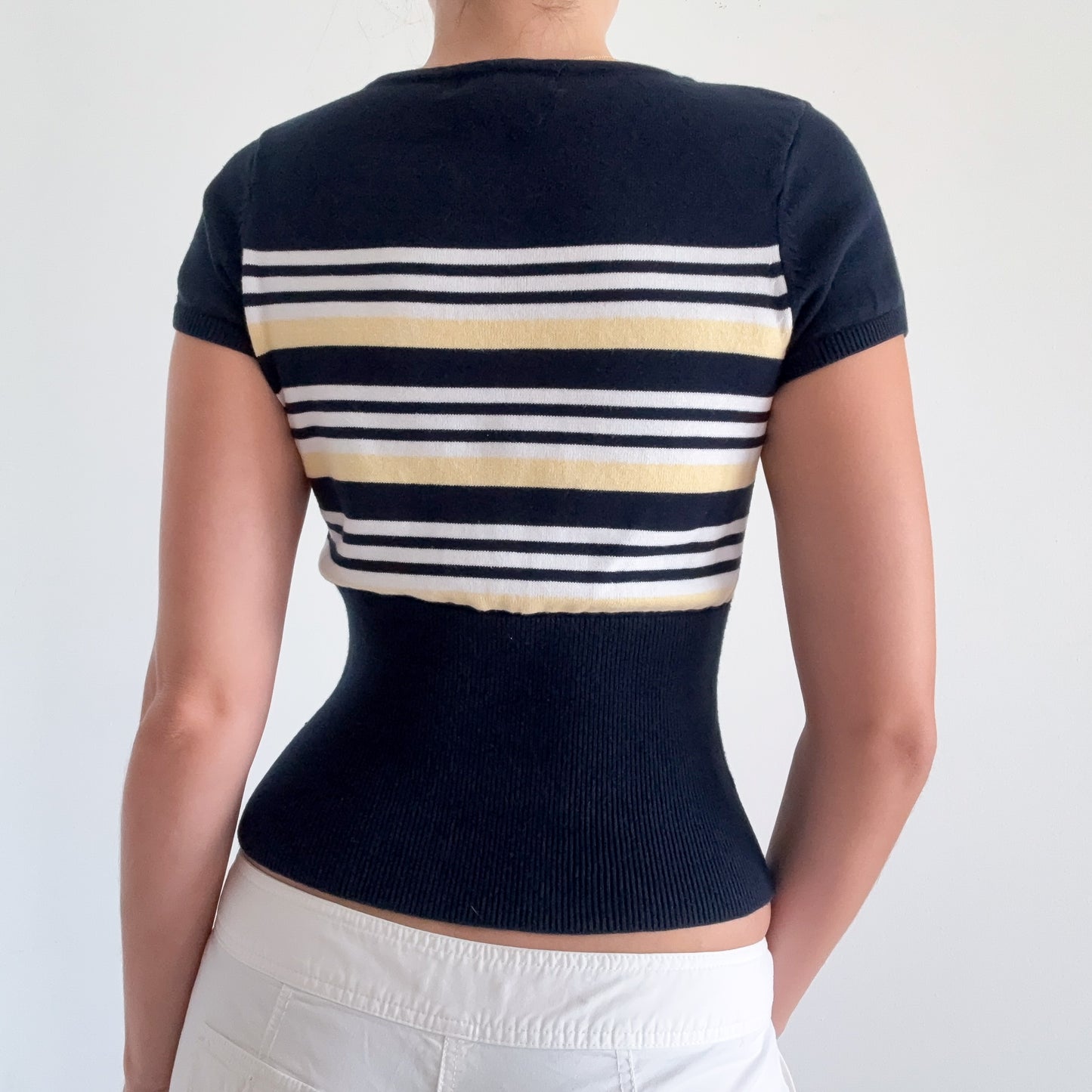 Y2K Navy & Yellow Striped Knit Top / SZ XS/S