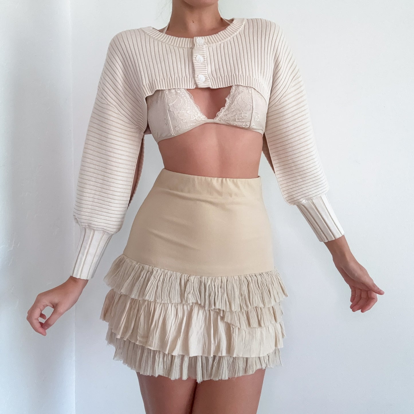 Free People Beige Gauzy Layered Mini Skirt / SZ S
