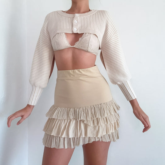 Free People Beige Gauzy Layered Mini Skirt / SZ S