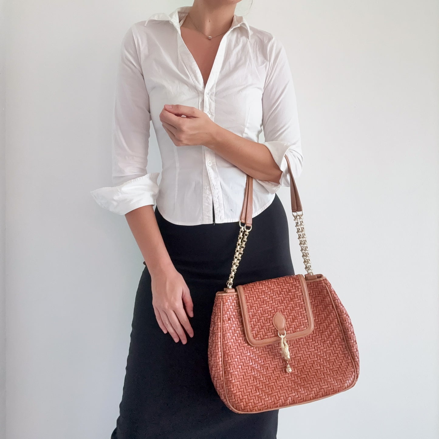 90's Barry Kieselstein-Cord Woven Leather Handbag