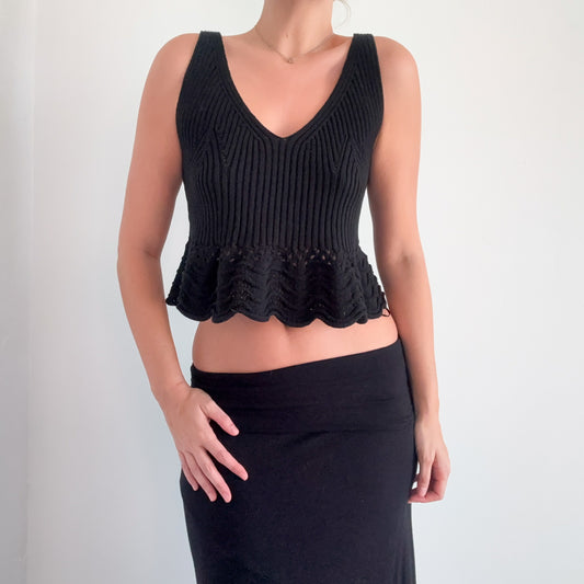 Contemporary Black Knit Peplum Top / SZ S-M