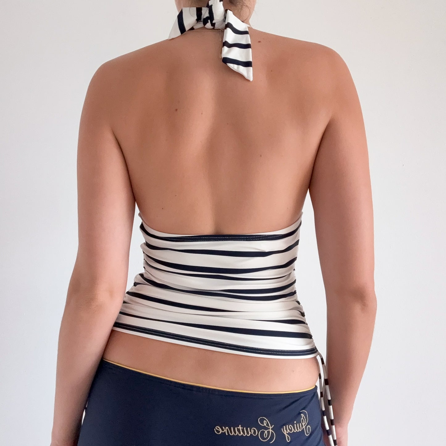 Y2K White & Navy Striped Tankini / SZ S
