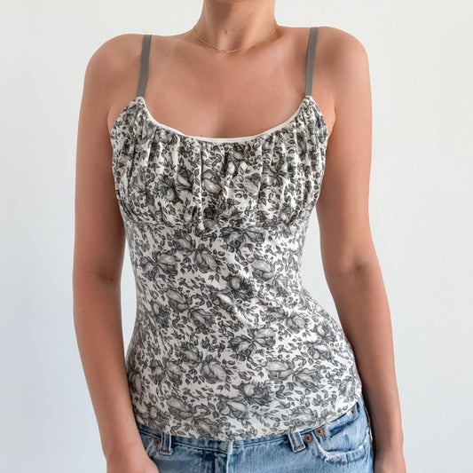 Y2K Grey Rose Print Tank / SZ S
