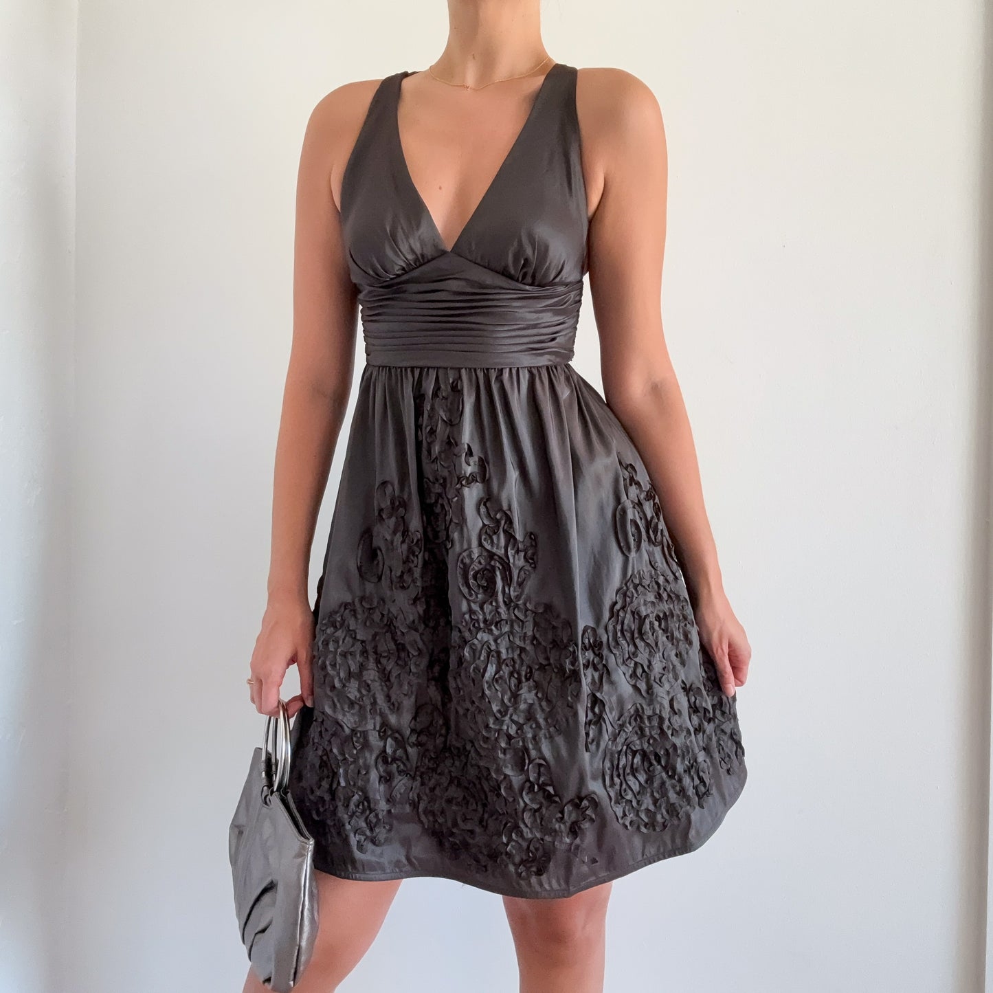 Y2K Metallic Gunmetal Squiggle Dress / SZ 2/4