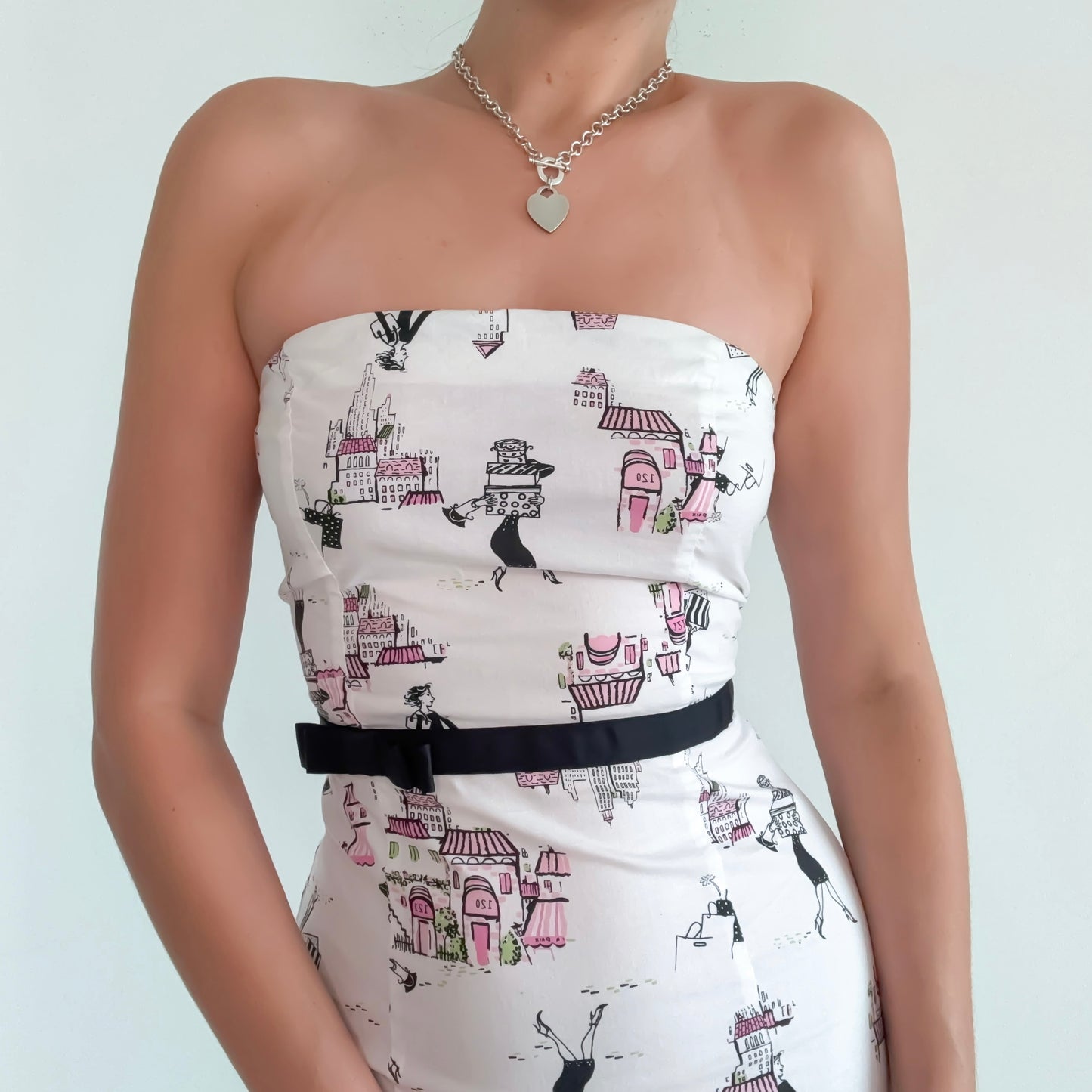 Y2K White & Pink Shopping Lady Mini Dress / SZ 2