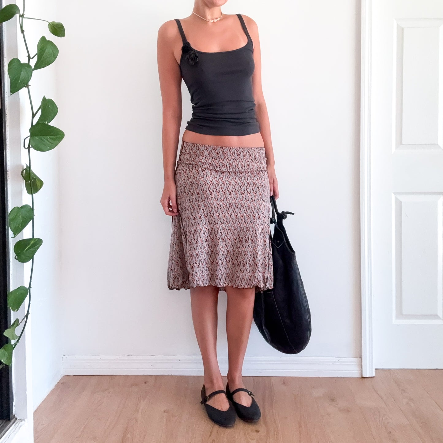 Y2K Brown & Orange Printed Midi Skirt / SZ M-L