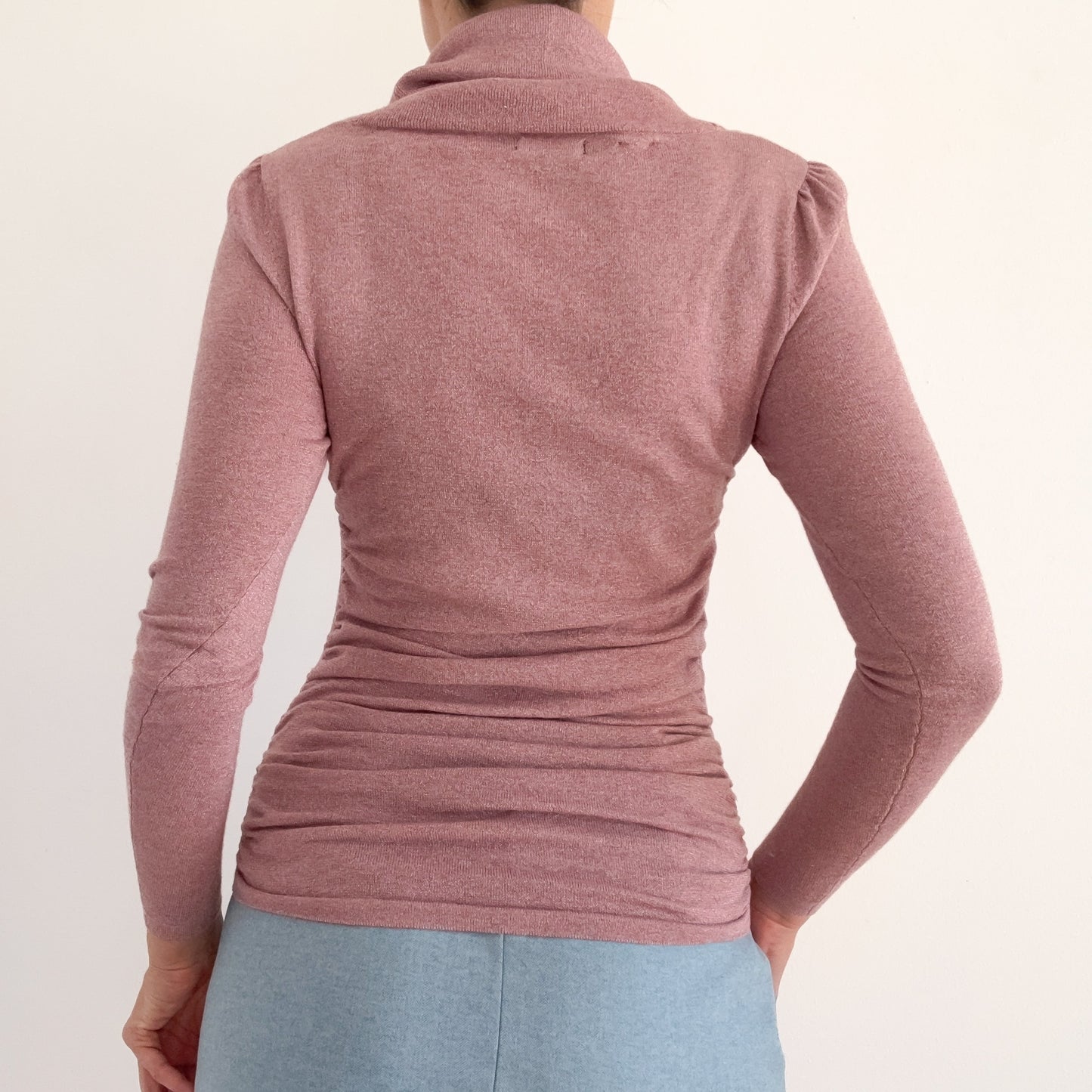 Y2K Pink Sparkle Knit Cowl Neck Long Sleeve / SZ S