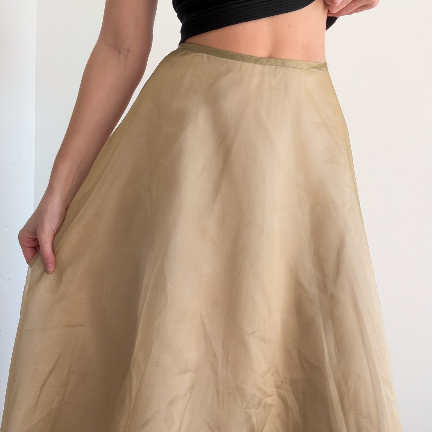 90's Gold Organza Maxi Skirt / SZ 2