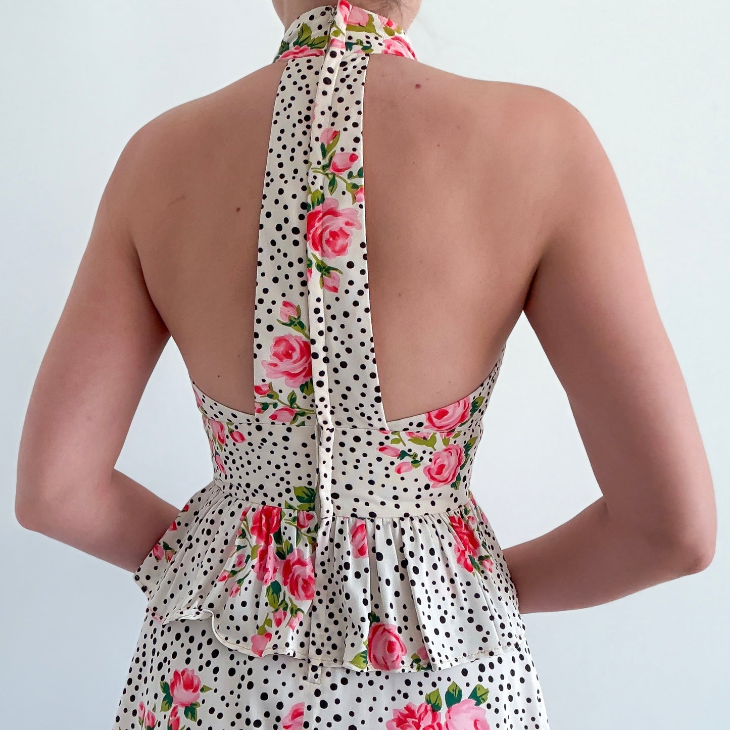 70's Cream Polka Dot Floral Mini Dress / SZ 2