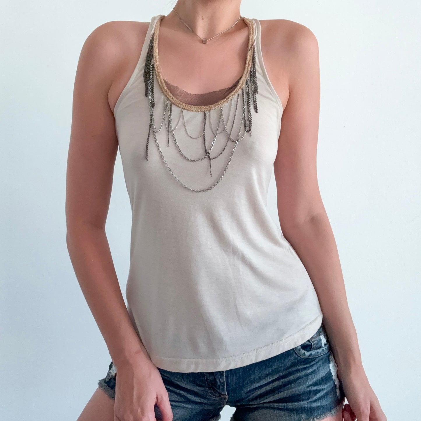 2010's Beige Chain Neckline Tank / SZ S