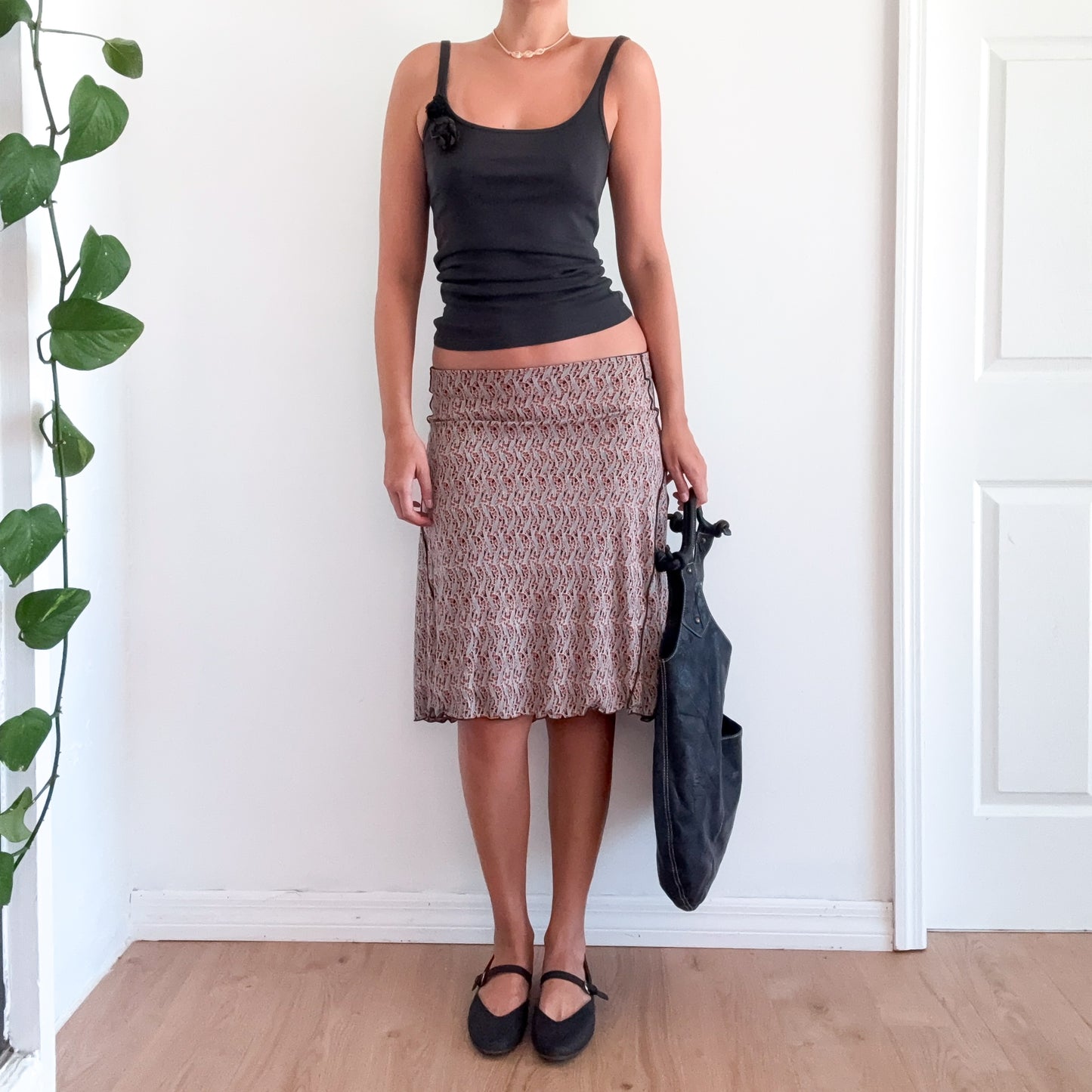 Y2K Brown & Orange Printed Midi Skirt / SZ M-L