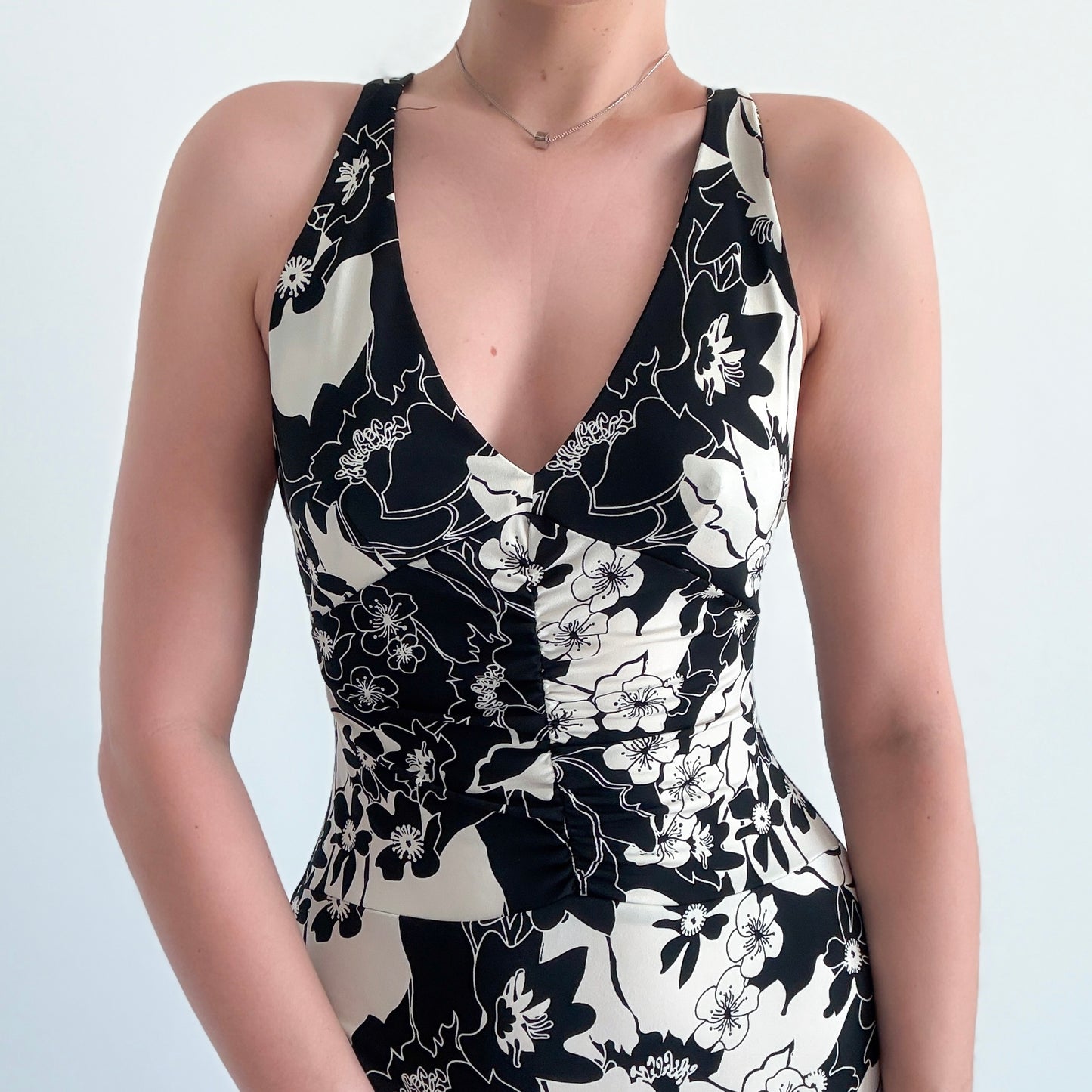 Y2K BCBGMaxAzria Black & Cream Floral Dress / SZ S-M