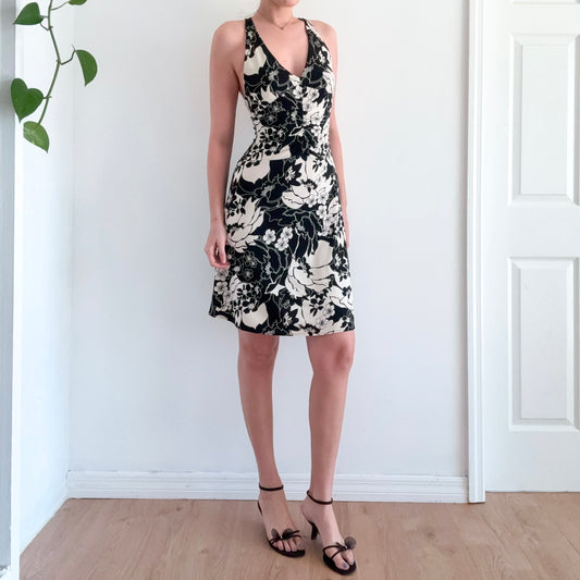 Y2K BCBGMaxAzria Black & Cream Floral Dress / SZ S-M