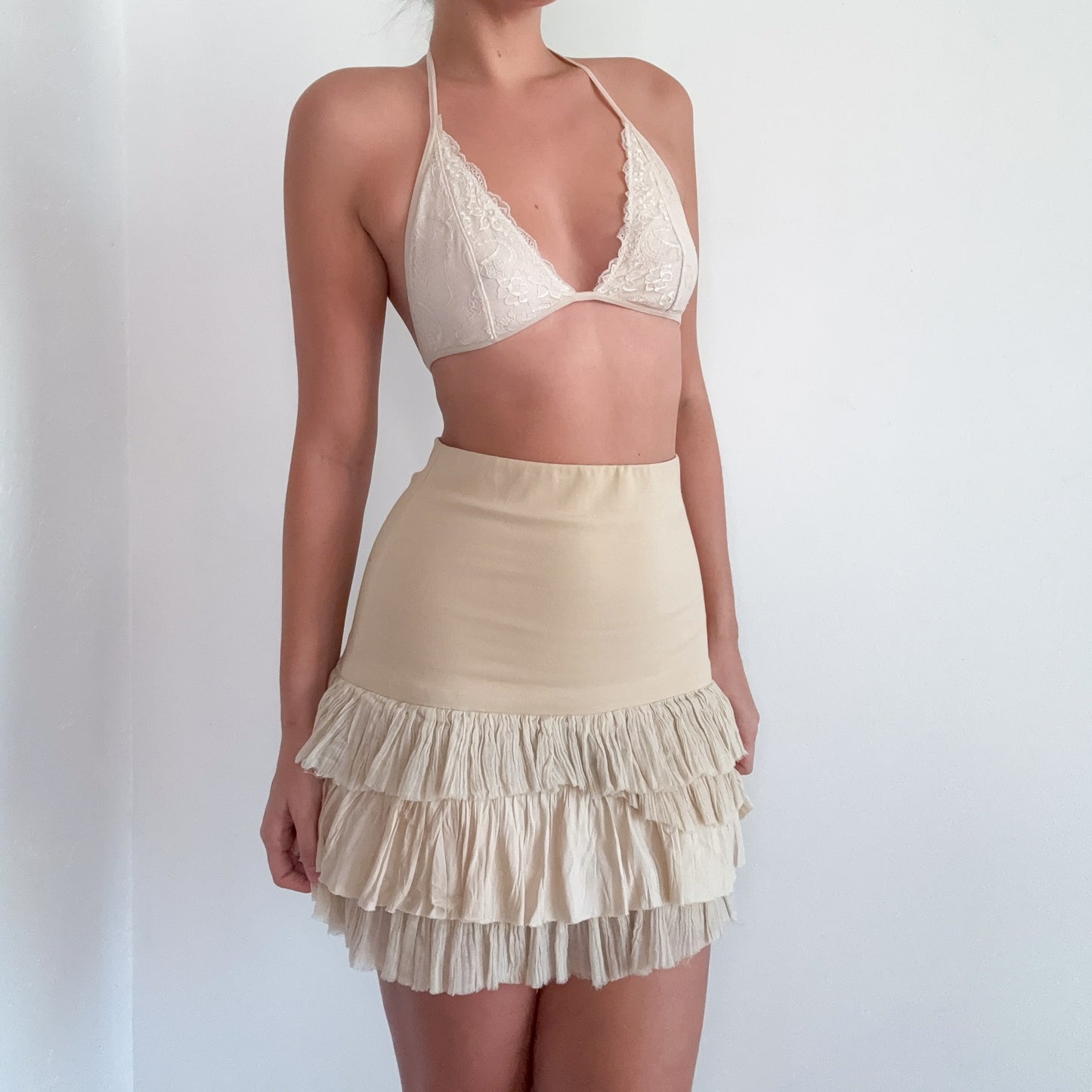 Free People Beige Gauzy Layered Mini Skirt / SZ S