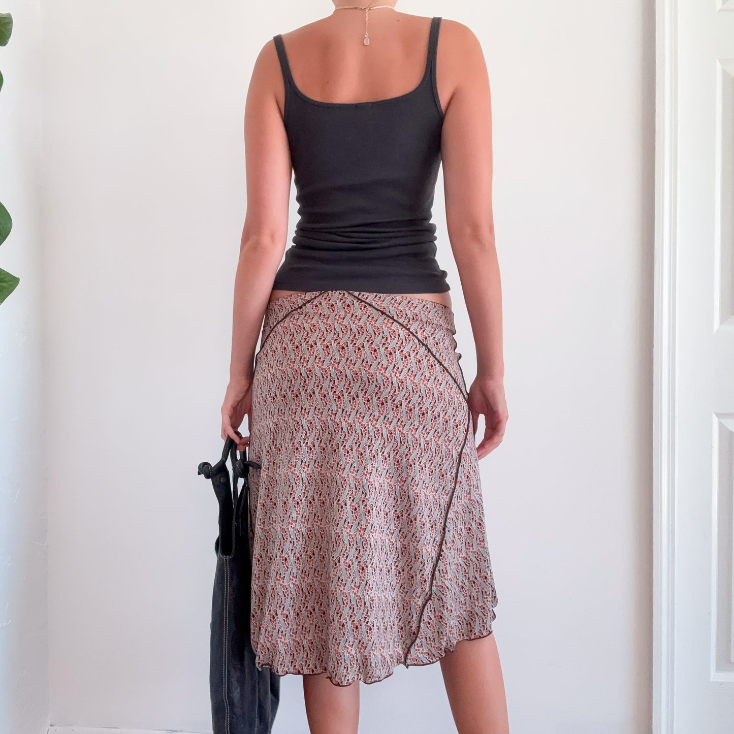 Y2K Brown & Orange Printed Midi Skirt / SZ M-L