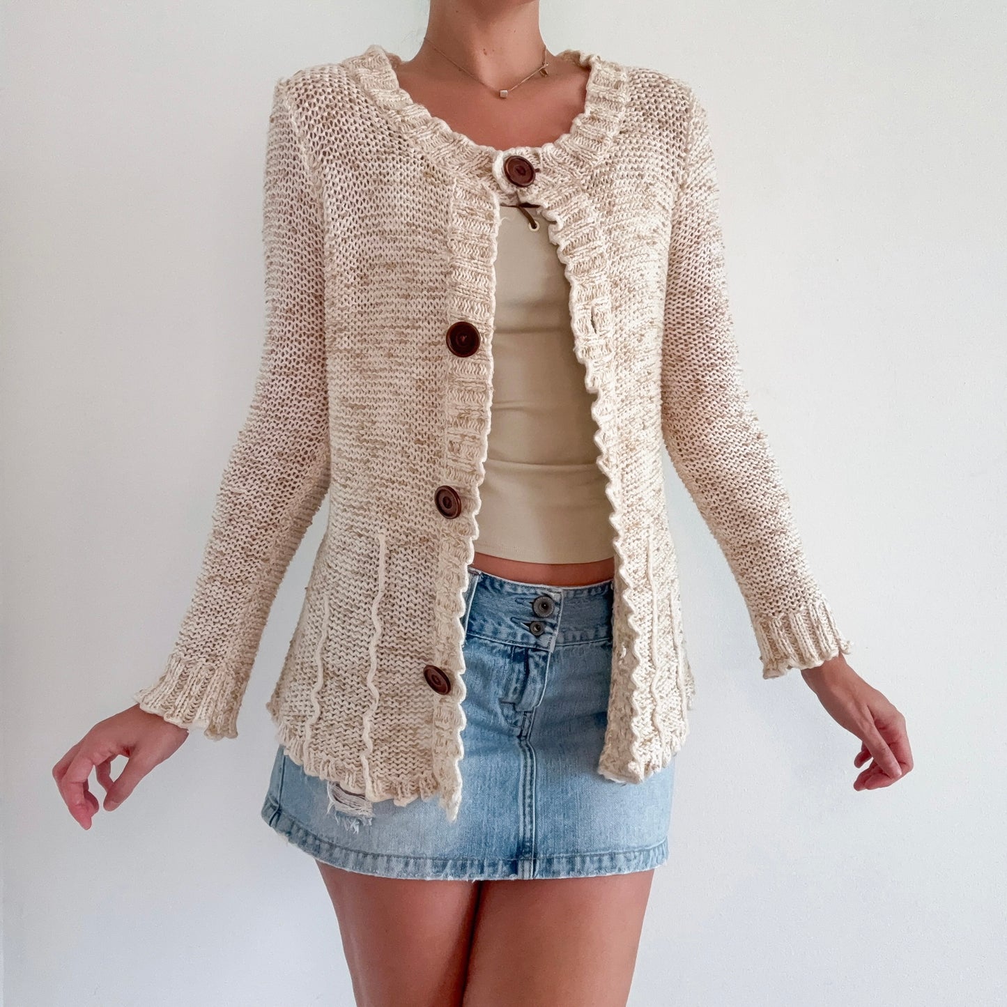 Y2K BCBGMaxAzria Cream Sweater Cardigan / SZ M-XL