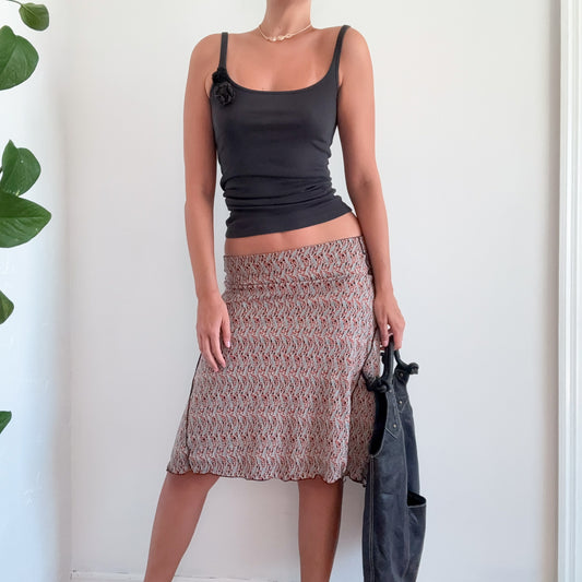 Y2K Brown & Orange Printed Midi Skirt / SZ M-L