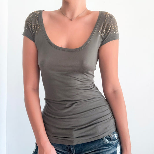 Y2K Cache Army Green Studded Tee / SZ XS-S