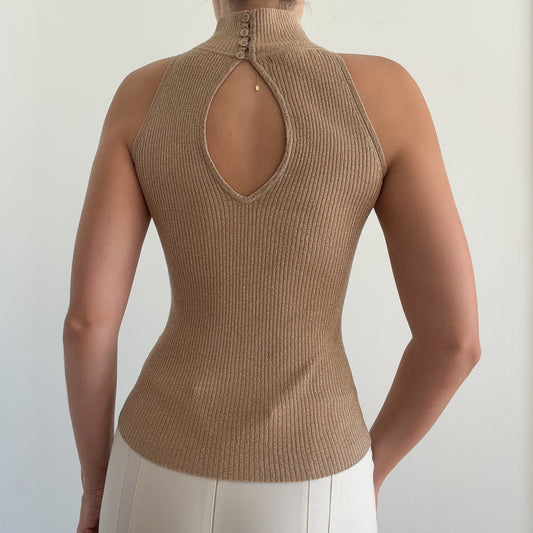 Y2K Gold Sparkle Knit Sleeveless Mock Neck / SZ XS