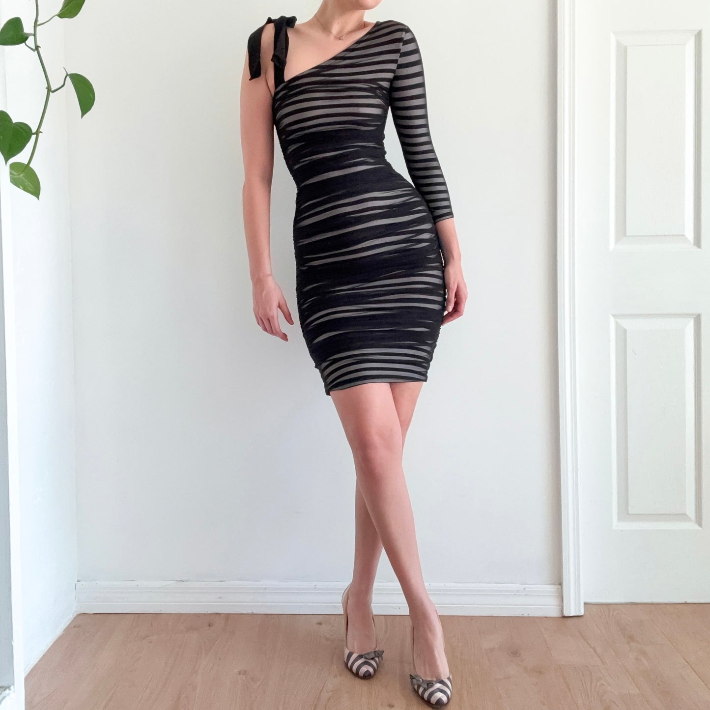 Y2K BCBGMaxAzria B&W Striped Mesh Dress / SZ XS