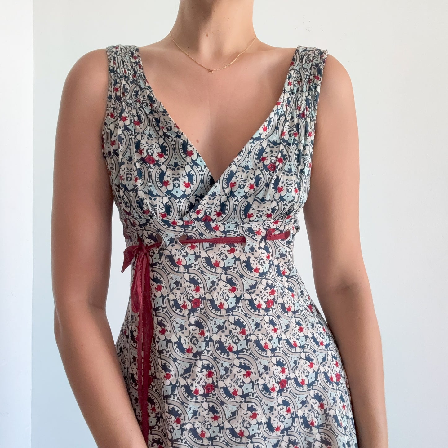 Y2K Aegean & Maroon Cotton Midi Dress / SZ 4/6
