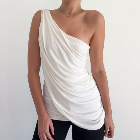Y2K BCBGMaxAzria White Draped One Shoulder Top / SZ S